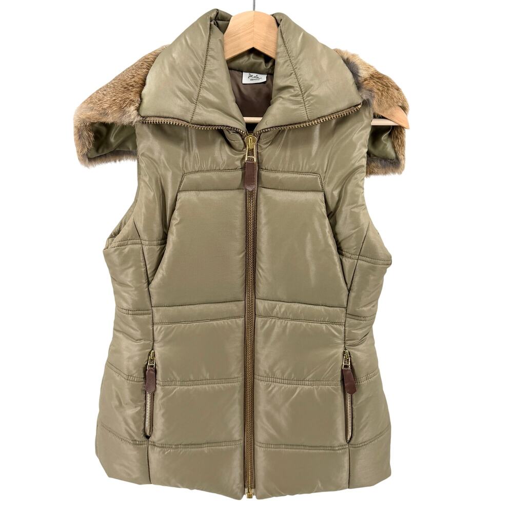 Vintage Y2K Daslu Olive Rabbit Fur Collar Puffer Vest